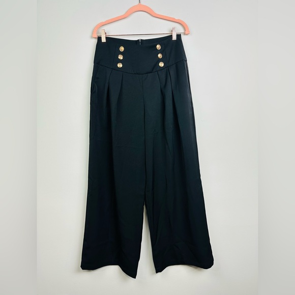 HALARA Pants - HALARA NWT Black Wide-Leg Pants with Gold Buttons Size Medium
